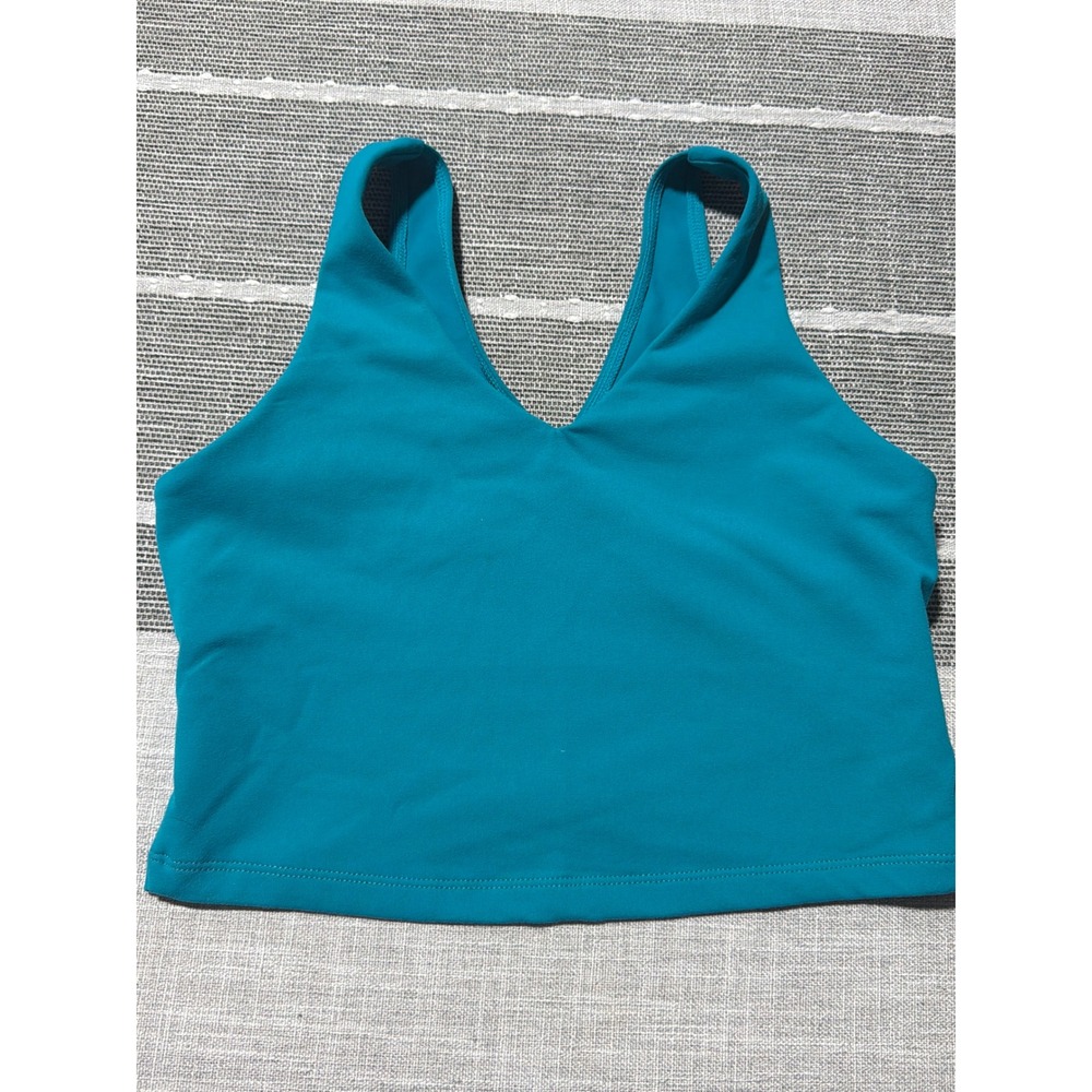 Women's athletic Tank Top Teal Blue V-Neck Cross Back Sports Bra Size small